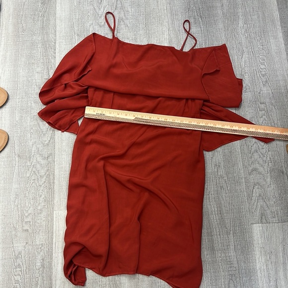 Splendid Rust Red Layered Ruffle Off-Shoulder Dress | Size Small - Picture 8 of 11